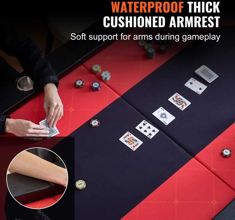 10 Žaidėjų Sulankstomas Pokerio Stalas, Blackjack Texas Holdem Pokerio Stalas Kazino Laisvalaikiui, Nešiojamas Sulankstomas Kortų Stalas su Puodelių Laikikliais