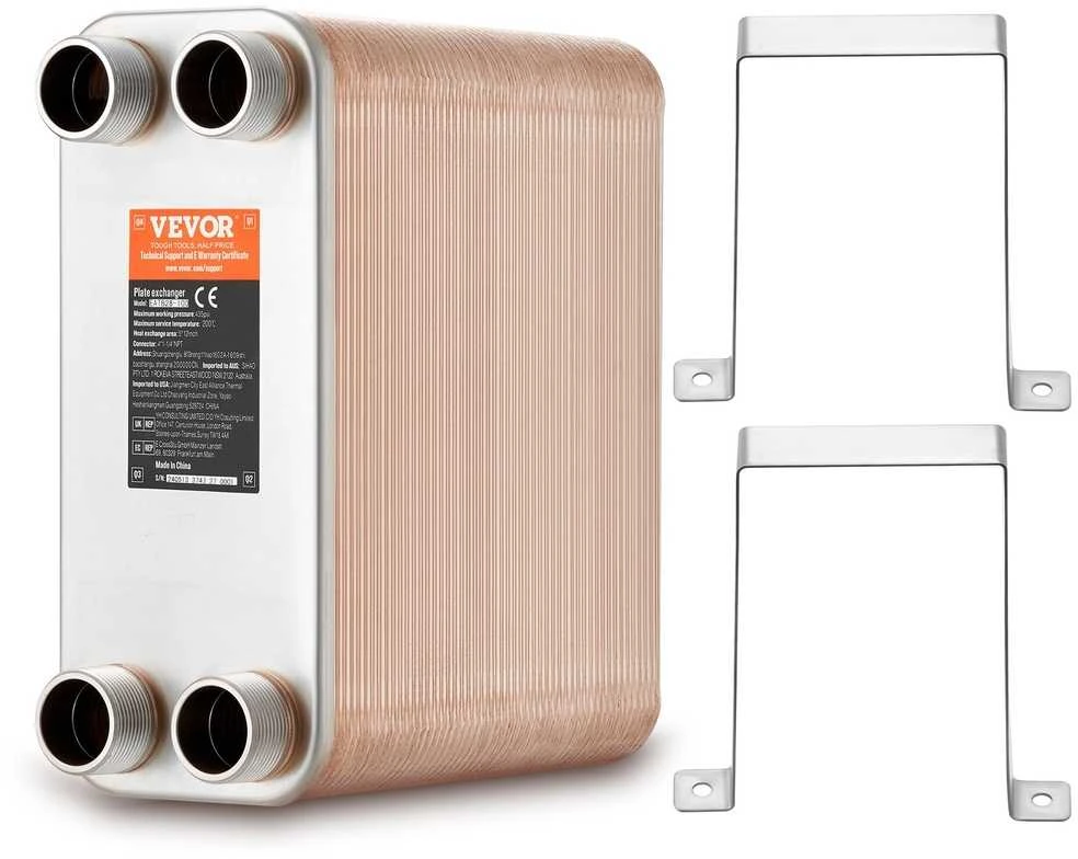 VEVOR 100 plokštelių šilumokaitis 4*1-1/4" MNPT 5x12" 316L plienas