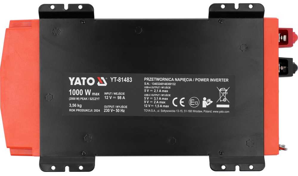 1000 W 12 V į 230 V galios keitiklis, grynos sinusinės bangos, automobilinis galios keitiklis, 12 V keitiklis, 230 V keitiklis