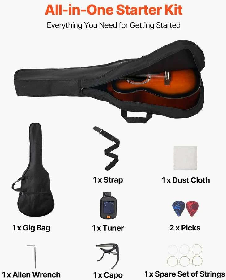 1016 mm Dreadnought Akustinė Gitara, Eglės Viršus, Mahonmedžio Korpusas, Pradedančiųjų Gitaros Rinkinys, Akustinė Gitara