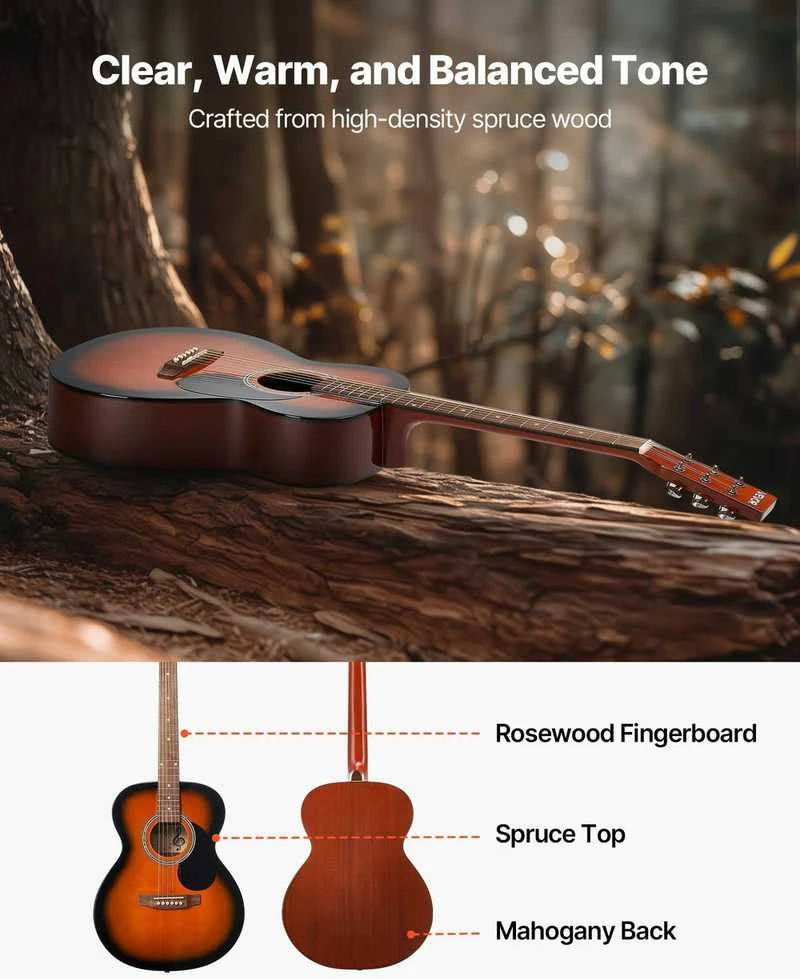 1016 mm Dreadnought Akustinė Gitara, Eglės Viršus, Mahonmedžio Korpusas, Pradedančiųjų Gitaros Rinkinys, Akustinė Gitara