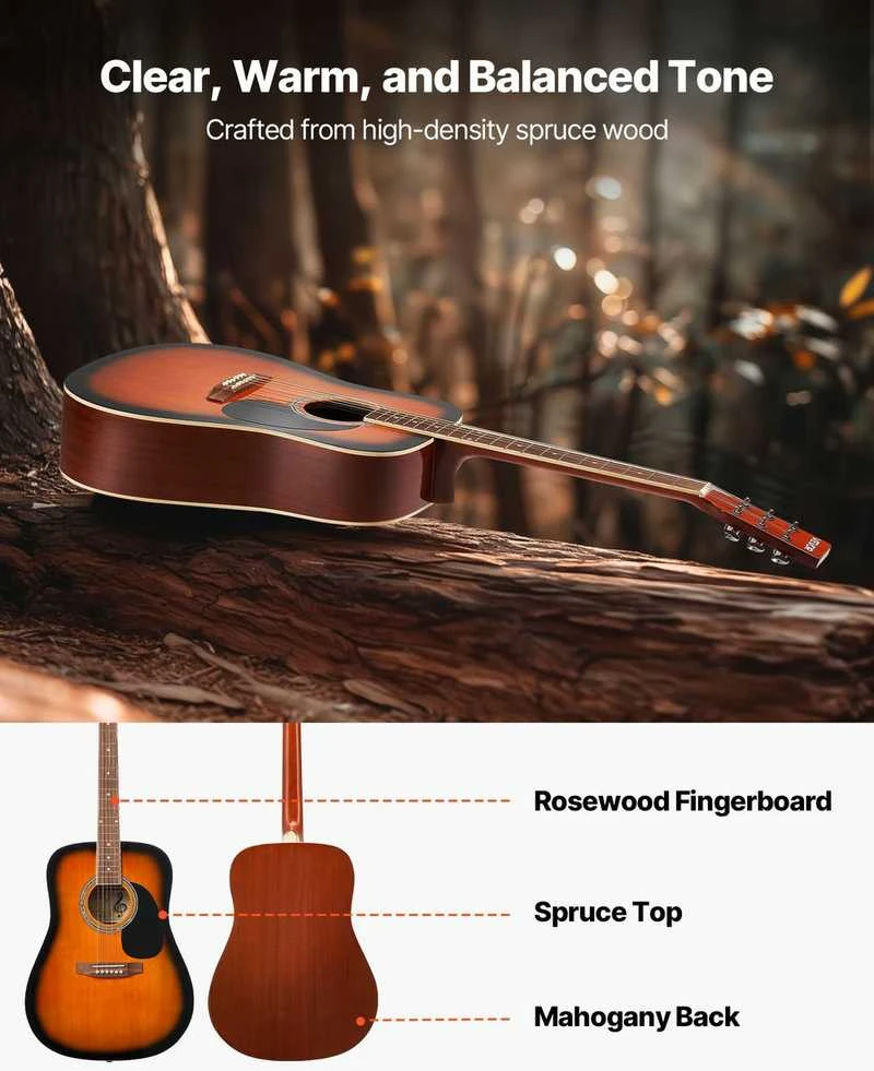 1041.4 mm Akustinė Gitara, Akustinės Gitaros Rinkinys Pradedantiesiems, Dreadnought Sunburst Gitara, Akustinė Gitara Suaugusiems