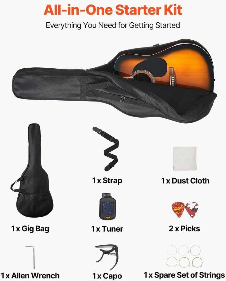 1041.4 mm Akustinė Gitara, Akustinės Gitaros Rinkinys Pradedantiesiems, Dreadnought Sunburst Gitara, Akustinė Gitara Suaugusiems