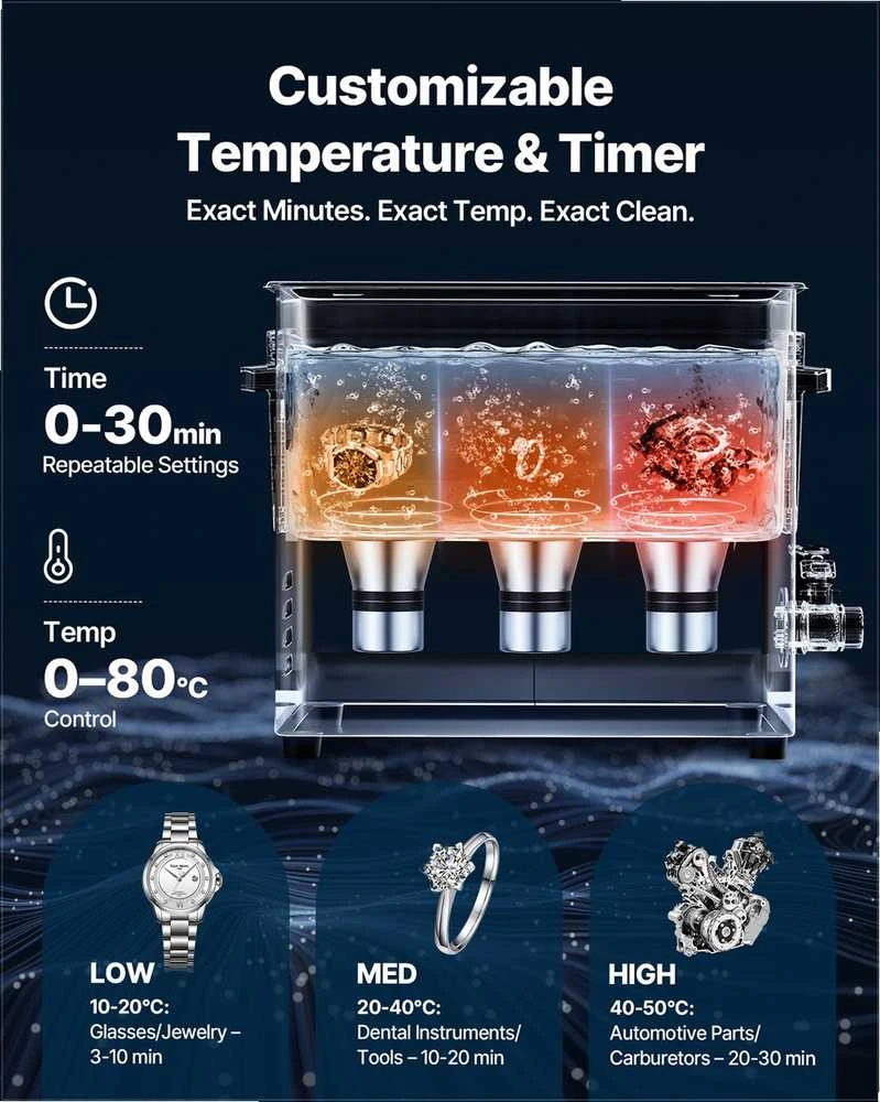 10L ultragarsinis valytuvas su krepšeliu ir skaitmeniniu ekranu, 40kHz nerūdijančio plieno ultragarso mašina papuošalams, laikrodžiams, monetoms ir detalėms plauti