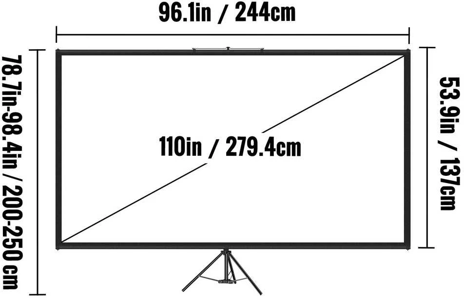Projektorius 110 colių projektoriaus ekranas su stovu, 4K HD nešiojamas filmų ekranas, trikojo projekcinis ekranas namų kinui, filmų ekranas lauke