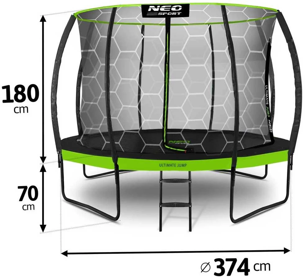 12 pėdų trampolinas 374 cm su vidiniu tinklu, lauko apvalus trampolinas, sodo trampolinas vaikams, trampolinas su apsauginiu tinklu, didelis trampolinas