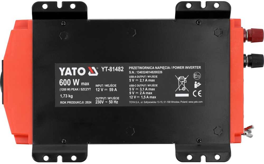 12 V į 230 V galios keitiklis, 600 W, grynos sinusinės bangos, automobilinis galios keitiklis, įtampos keitiklis