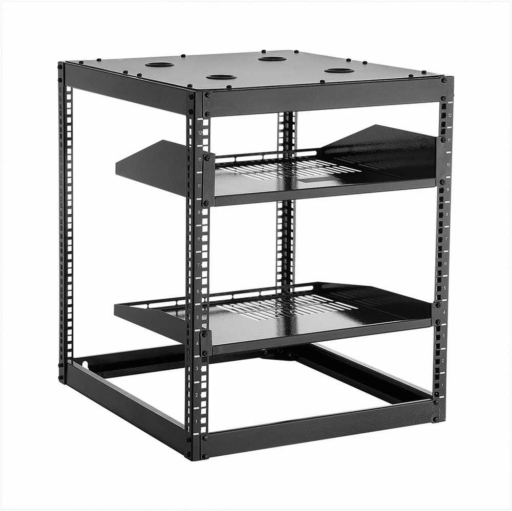 12U atviro rėmo tinklo spinta, 585 mm gylis, montuojama ant sienos arba pastatoma, sustiprinta serverių spinta IT ir AV įrangai, duomenų spinta