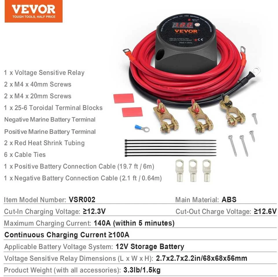 12V 140A Dvigubos Baterijos Izoliatorius, Įtampos Relė, Automobilio Akumuliatoriaus Atskyriklis, Krovimo Relė