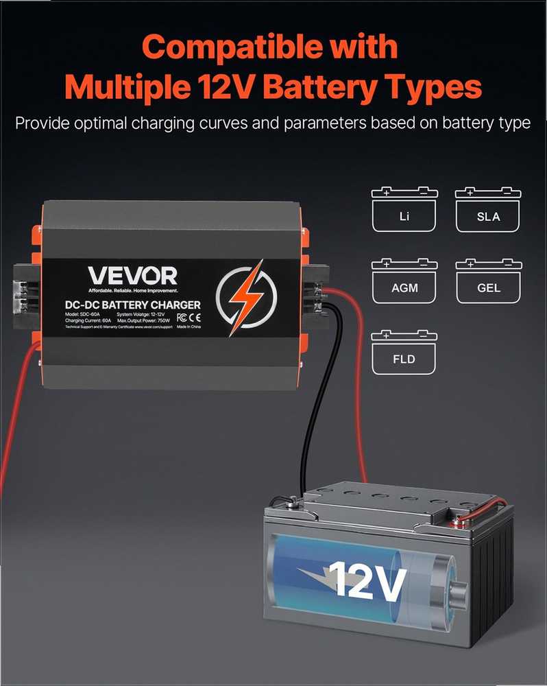 12V 60A DC į DC akumuliatorių įkroviklis kemperiams ir valtims, išmanus daugiapakopis įkrovimas, 750W įkroviklis švino rūgšties ir ličio akumuliatoriams, borto įkrovimo sistema