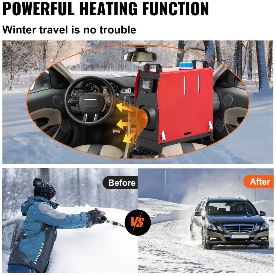 12V 8kW Dyzelinis Šildytuvas Automobiliams, Kemperiams, Sunkvežimiams, su LCD Valdymu, Tyliu Duslintuvu, Greitas Šildymas, Kuro Šildytuvas, Nešiojamas