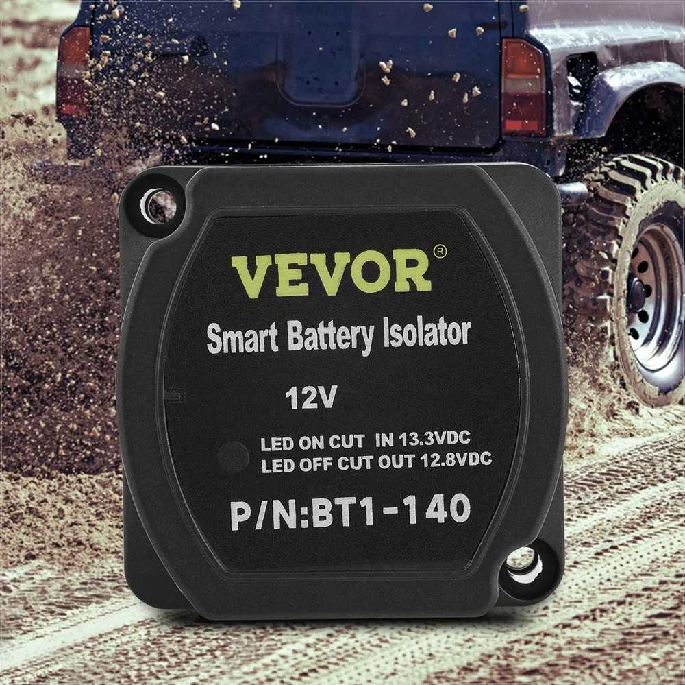 12V automatinis dviejų akumuliatorių izoliatorius, 4m kabelis, VSR relės rinkinys kemperiams, valtims, sunkvežimiams, vandeniui atsparus 140A įkrovimo valdiklis