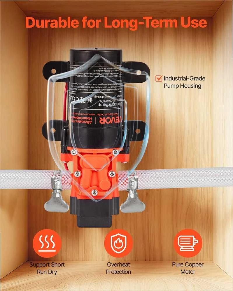 12V DC membraninis vandens siurblys kemperiams ir sodo drėkinimui, savaime užsipildantis tylus didelio srauto siurblys, 4.5 L/min nešiojamas vandens slėgio siurblys, vandens pompa