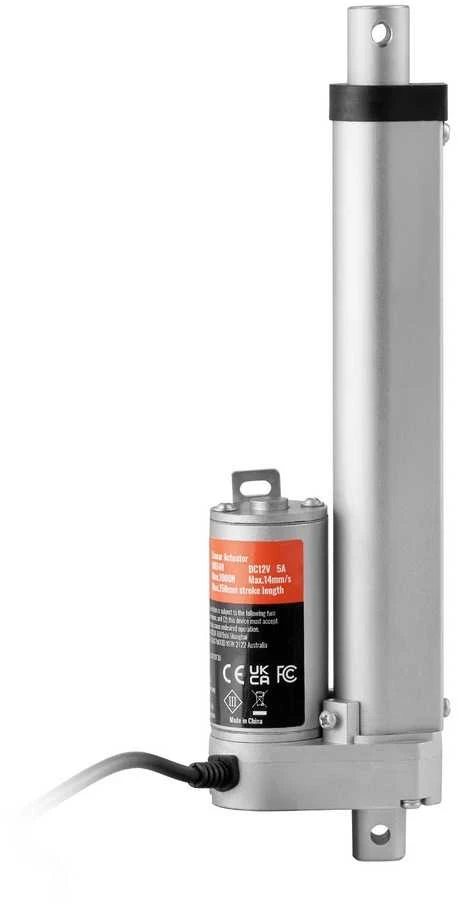 12V tiesinis pavaros mechanizmas, 15.24 cm eiga, 150 kg apkrova, greitas, IP54 apsauga, elektrinis stūmoklinis cilindras, linijinis variklis