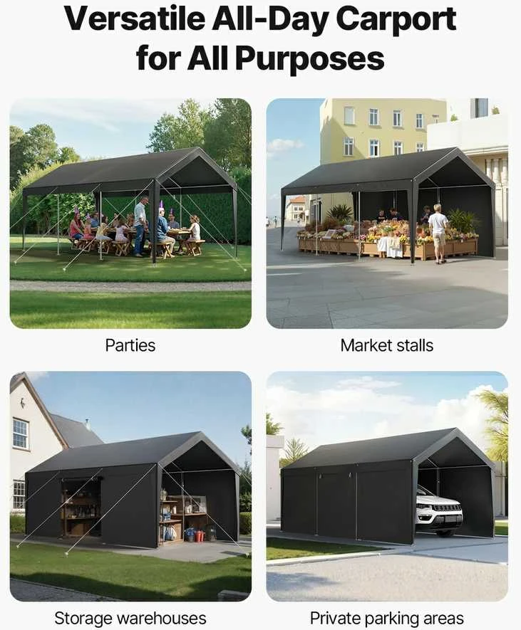 VEVOR Automobilio pastogė su sienelėmis, 12x20 pėdų, pilka