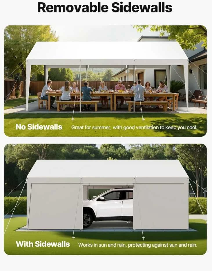 12x6 m Tvirtas Automobilių Prieglauda su Sienomis, Nešiojamas Garažas, Pavėsinė, Sandėliukas, Cinkuotas Plienas