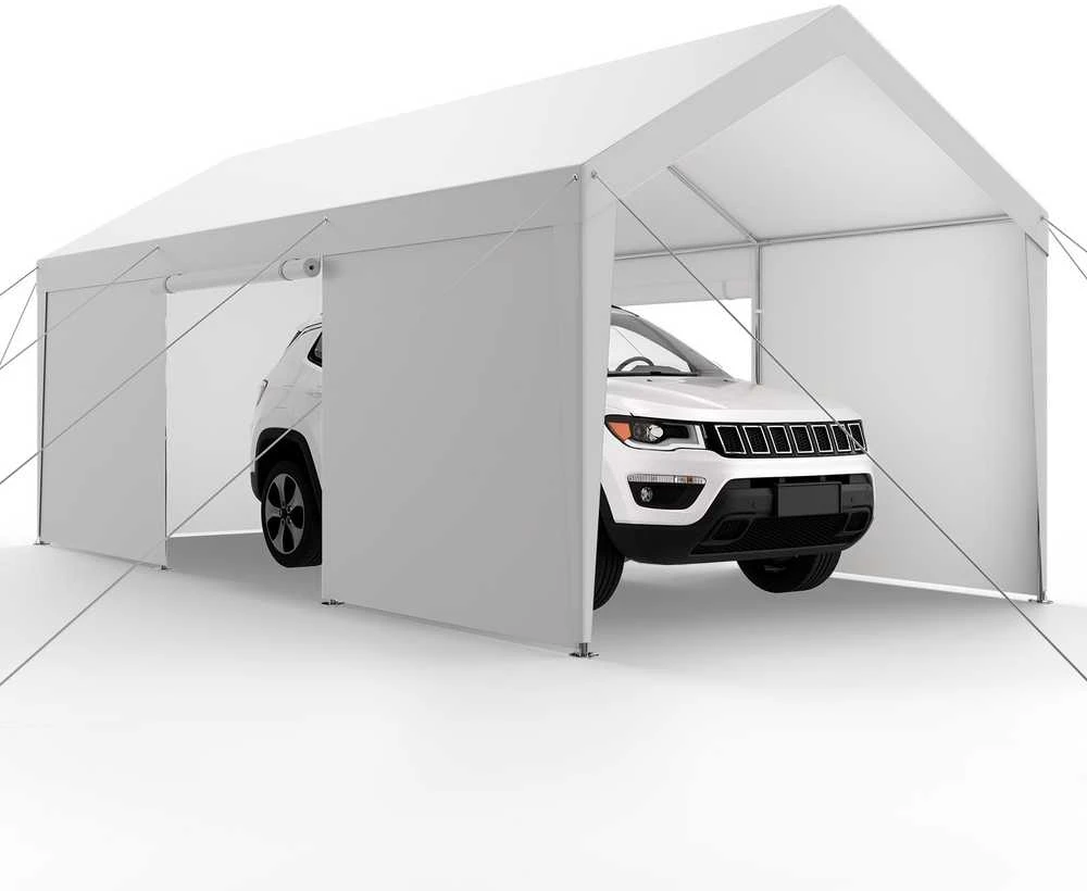12x6 m Tvirtas Automobilių Prieglauda su Sienomis, Nešiojamas Garažas, Pavėsinė, Sandėliukas, Cinkuotas Plienas