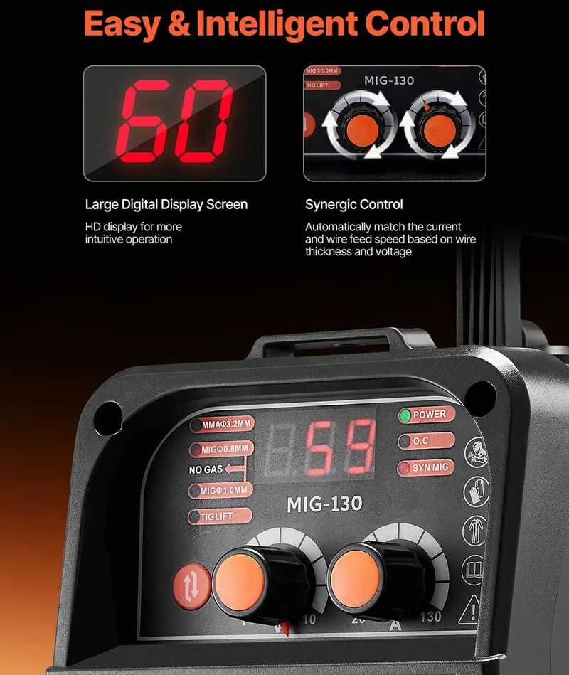 130A MIG suvirinimo aparatas, 3in1 MIG/TIG/MMA, nešiojamas metalo virinimui, suvirintojas, inverterinis