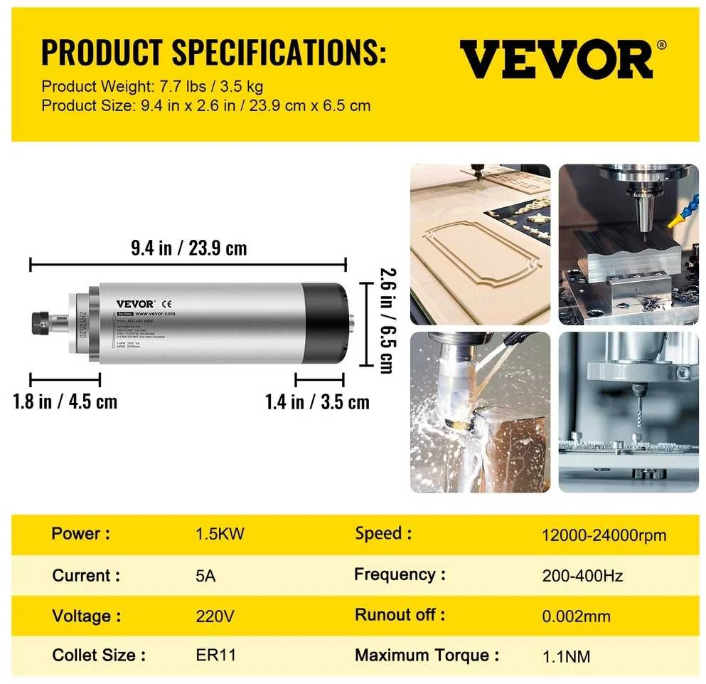 1,5 kW oru aušinamas veleno variklis, CNC graviravimui, frezavimui