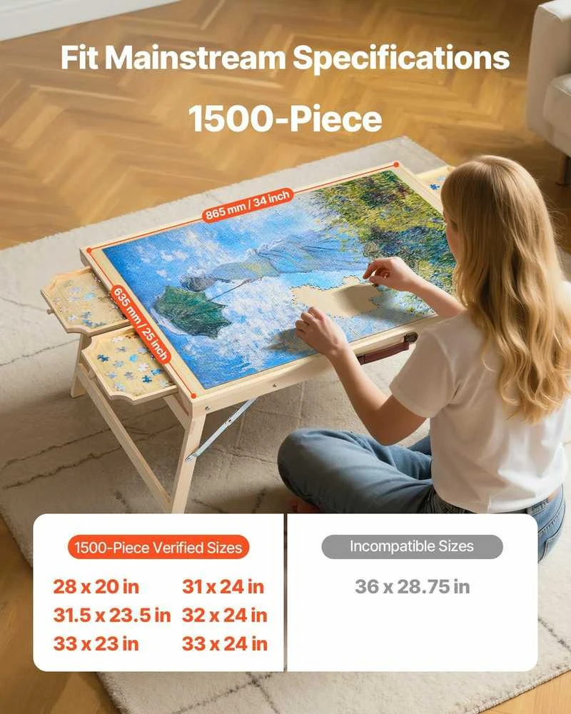 Dėlionė VEVOR 1500 dalių dėlionių lenta su sulankstomomis kojomis