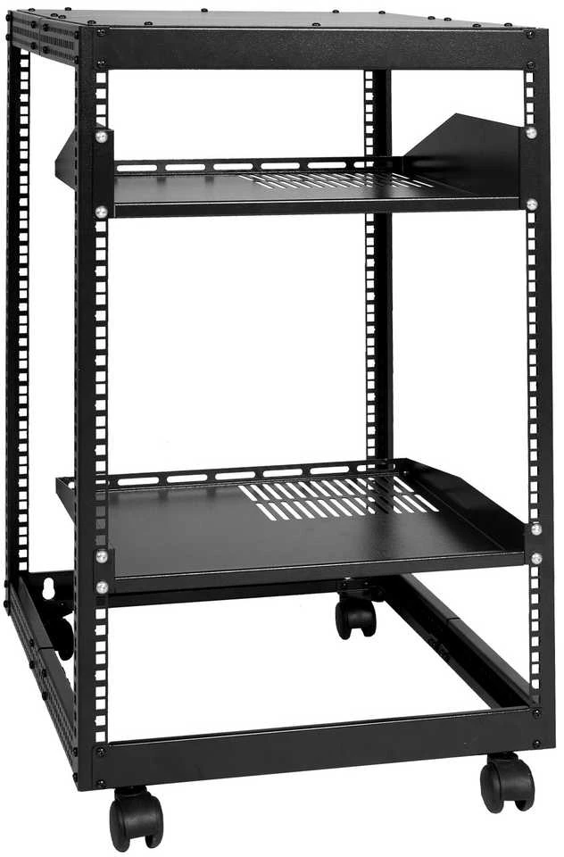15U atviro rėmo serverio stovas, 58.42-101.6cm, pastatomas/sieninis, 4 postų AV stovas su ratukais, tinklo įrangai, maršrutizatoriui, modemui