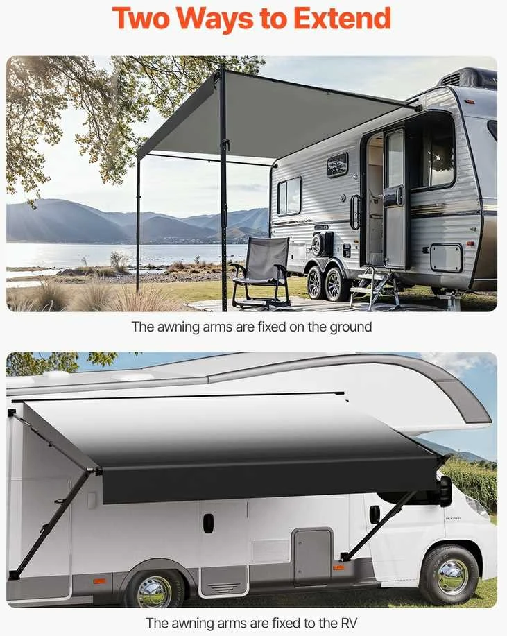 16' RV Pakeitimo Markizė, Rankinė Priekabos Markizė, skirta DC12V RV, Gradiento Juoda Markizė