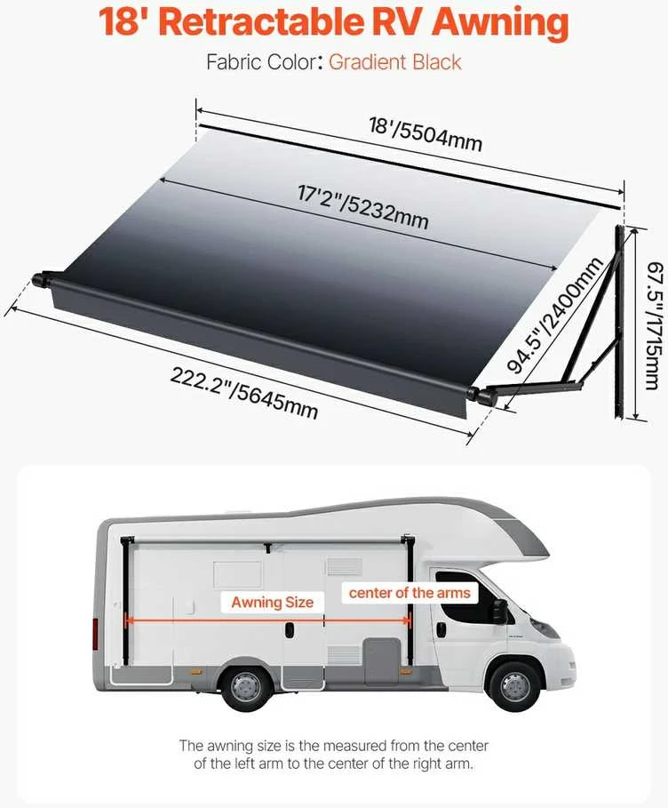 VEVOR 18' elektrinė RV tentas DC12V priekaboms