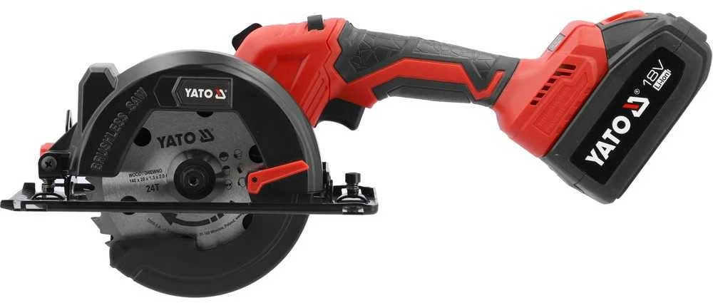 18V Akumuliatorinis diskinis pjūklas, 140mm diskas, variklis be šepetėlių, su 2 x 4Ah baterijomis, medienos, faneros, OSB pjovimui