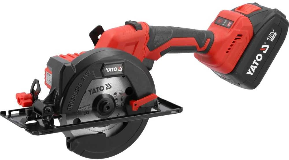 18V Akumuliatorinis diskinis pjūklas, 140mm diskas, variklis be šepetėlių, su 2 x 4Ah baterijomis, medienos, faneros, OSB pjovimui