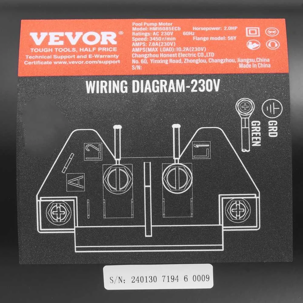 2 AG baseino siurblio variklis, 230 V, 3450 RPM, mažo triukšmo baseino siurblio variklis, baseino siurblio pakaitinis variklis