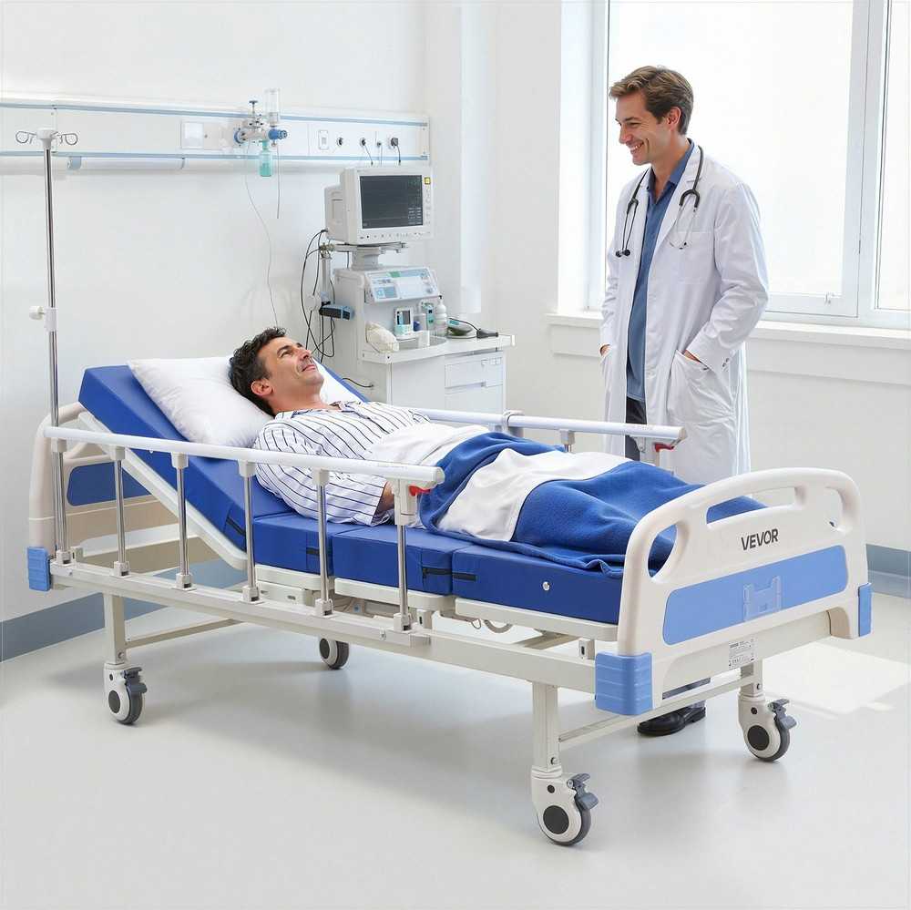2 funkcijų elektrinė ligoninės lova su čiužiniu, nugaros ir kojų reguliavimas, fiksuojami ratukai, medicininė slaugos lova namams ir ligoninėms