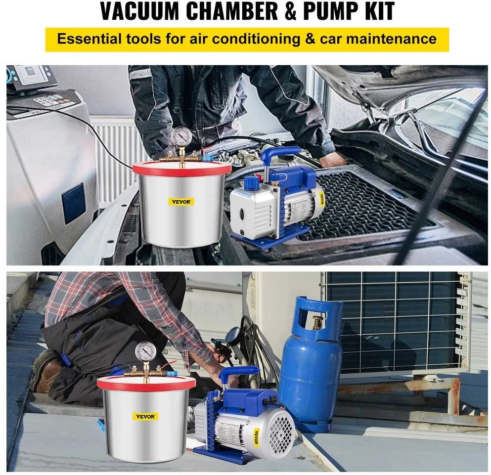 VEVOR 2 galonų vakuuminė kamera su silikono epoksidinėmis dujomis 4CFM 1\/3HP siurblys