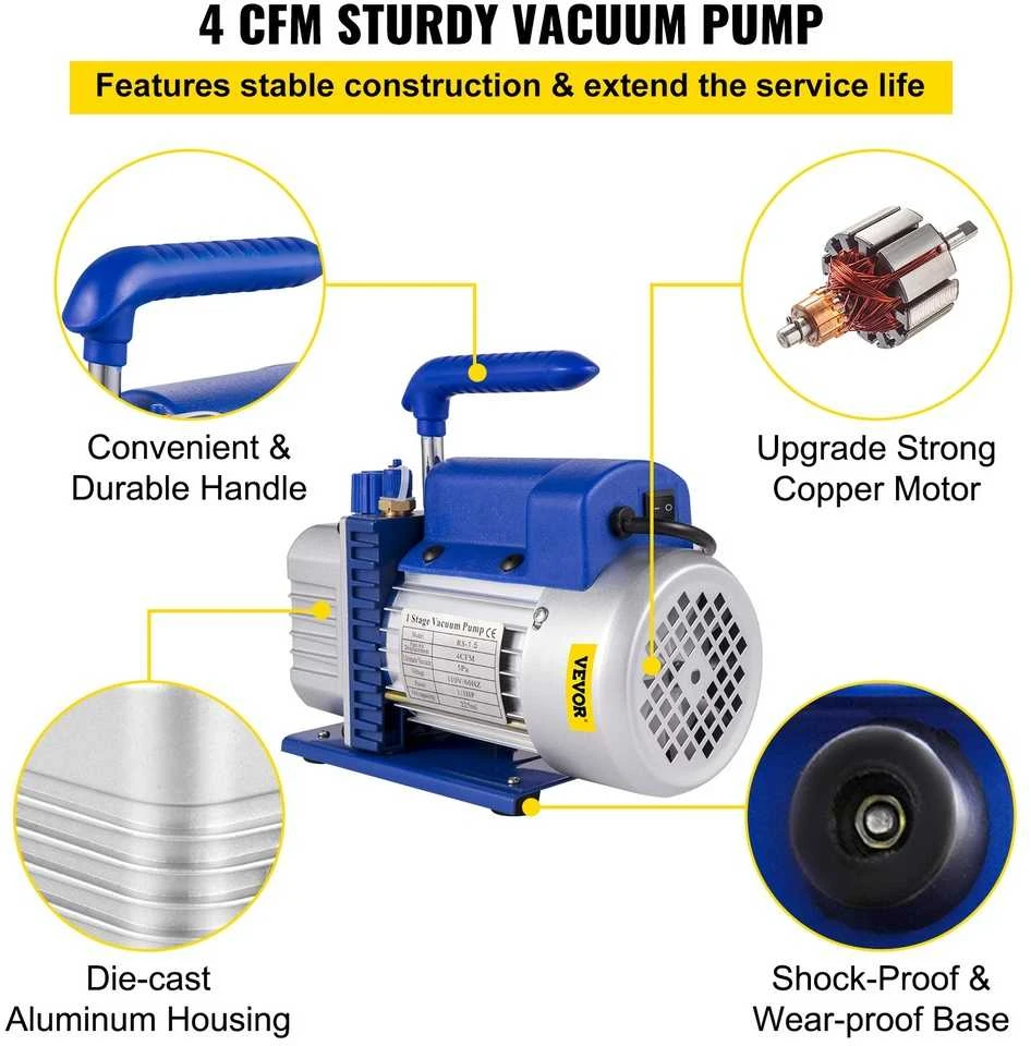 VEVOR 2 galonų vakuuminė kamera su silikono epoksidinėmis dujomis 4CFM 1\/3HP siurblys
