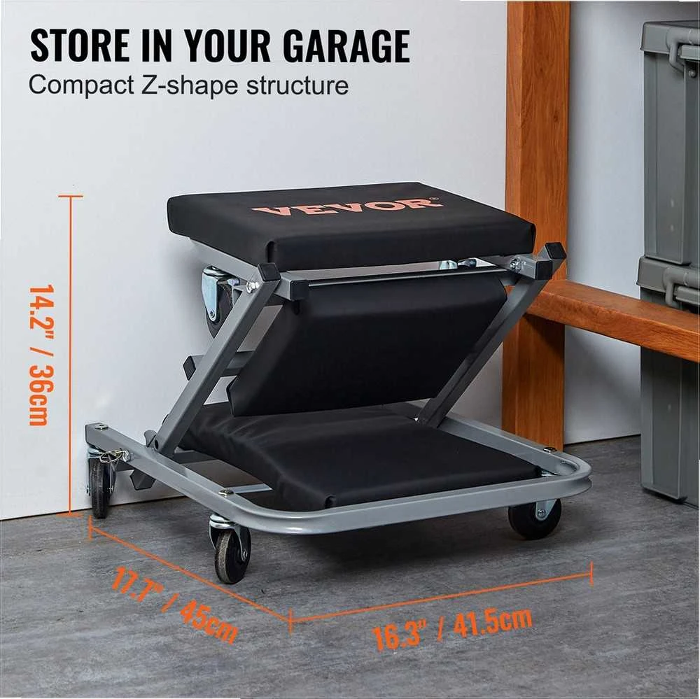 2-in-1 sulankstomas gultas ir kėdutė mechanikui, žemo profilio važiuoklės gultas su 6 ratais, 136 kg keliamoji galia, garažo įranga, ratukinė kėdė dirbtuvėms
