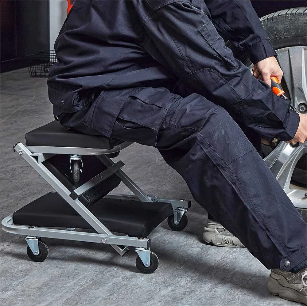 2-in-1 sulankstomas gultas ir kėdutė mechanikui, žemo profilio važiuoklės gultas su 6 ratais, 136 kg keliamoji galia, garažo įranga, ratukinė kėdė dirbtuvėms