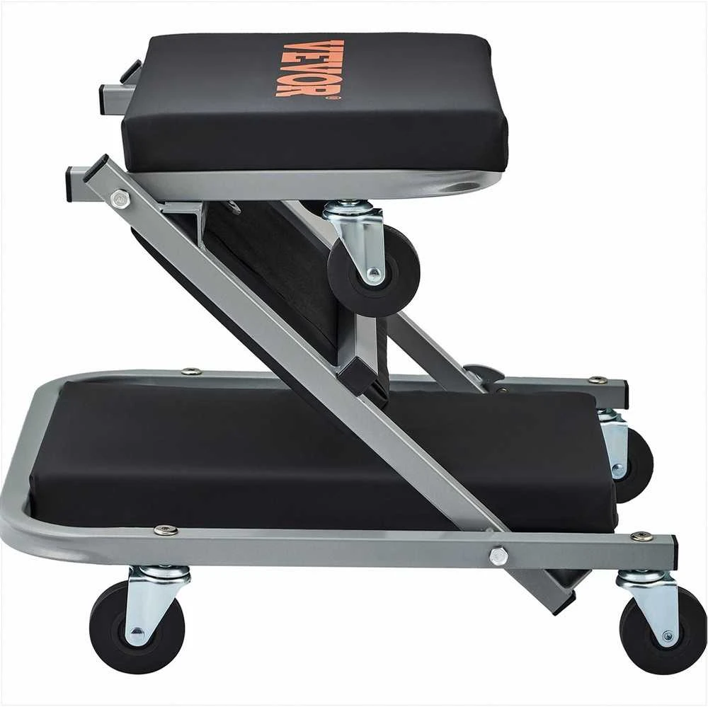 2-in-1 sulankstomas gultas ir kėdutė mechanikui, žemo profilio važiuoklės gultas su 6 ratais, 136 kg keliamoji galia, garažo įranga, ratukinė kėdė dirbtuvėms