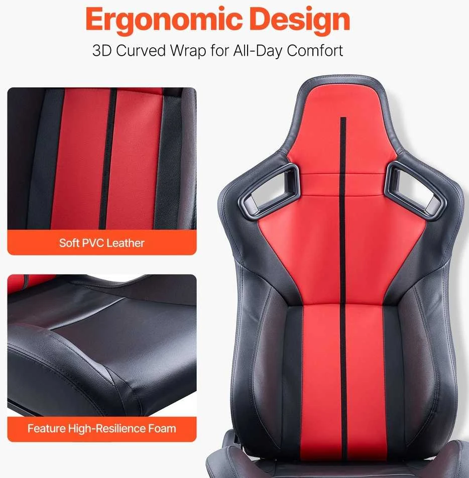 2 lenktynių sėdynės su PVC oda, reguliuojami bėgeliai, ergonomiškos, universalios, sportinės automobilių sėdynės, vairuotojo sėdynės