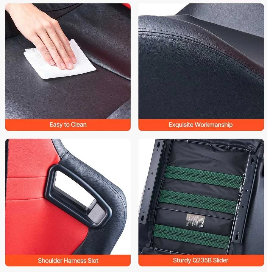 2 lenktynių sėdynės su PVC oda, reguliuojami bėgeliai, ergonomiškos, universalios, sportinės automobilių sėdynės, vairuotojo sėdynės