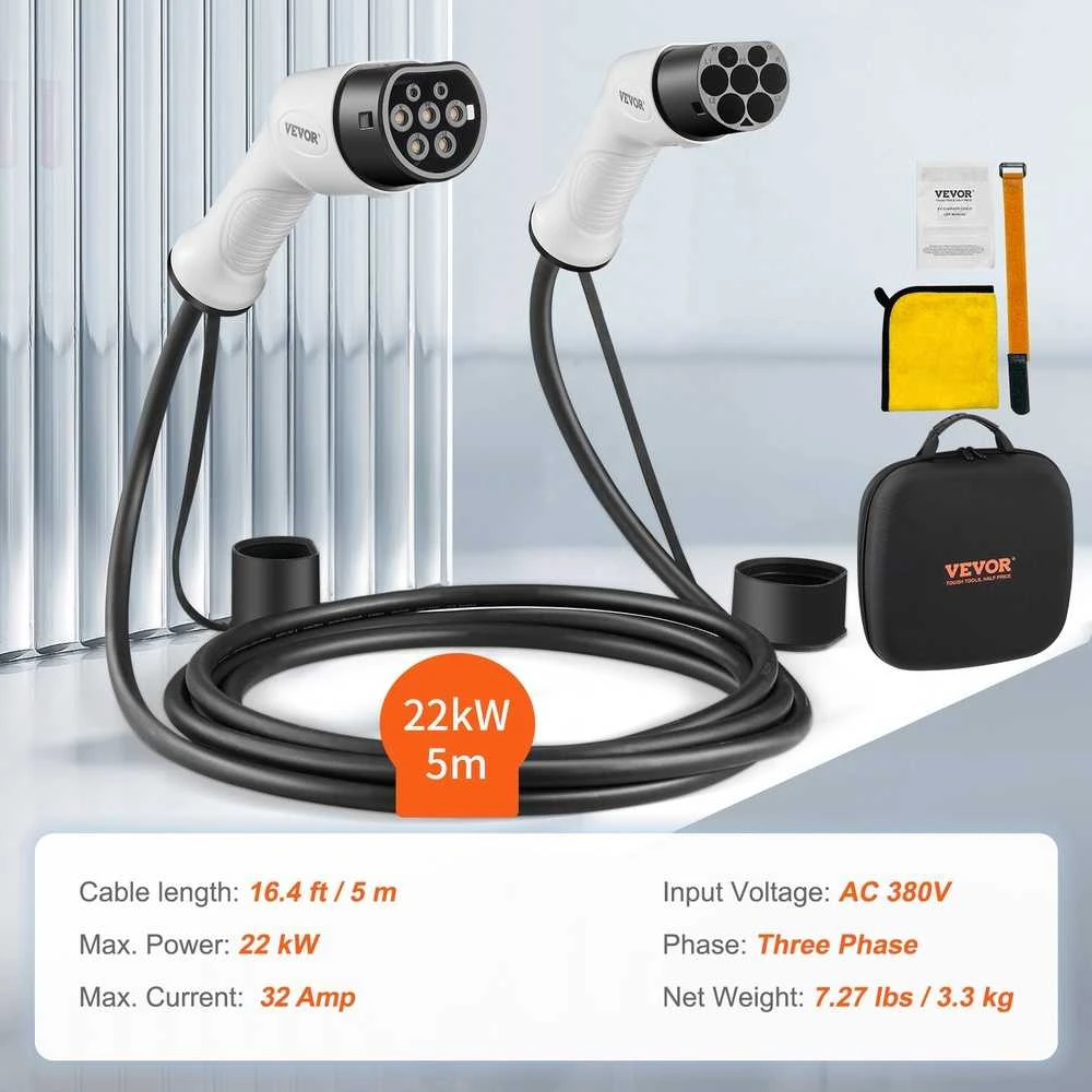 2 tipo į 2 tipo EV įkrovimo laidas, 32A, 5 metrų elektromobilio laidas