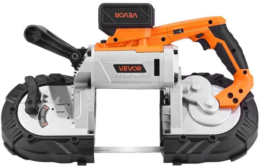 20 V akumuliatorinis juostinis pjūklas, 127 mm, metalui/medienai, 0-192 m/min, bešepetėlis, su baterija ir įkrovikliu, galingas nešiojamas juostinis pjūklas pjovimo staklės