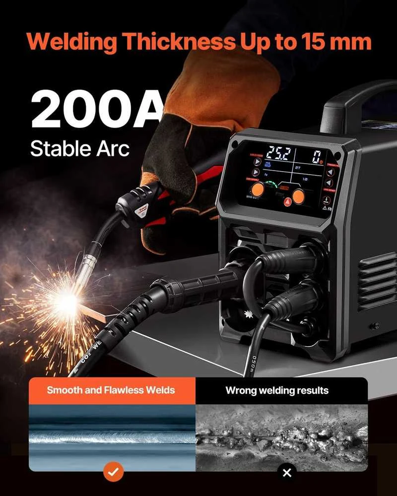 200A sinergetinis MIG suvirinimo aparatas, daugiaprocesinis IGBT inverteris, Flux Core MIG Stick Lift TIG suvirinimas, metalo suvirinimo įranga