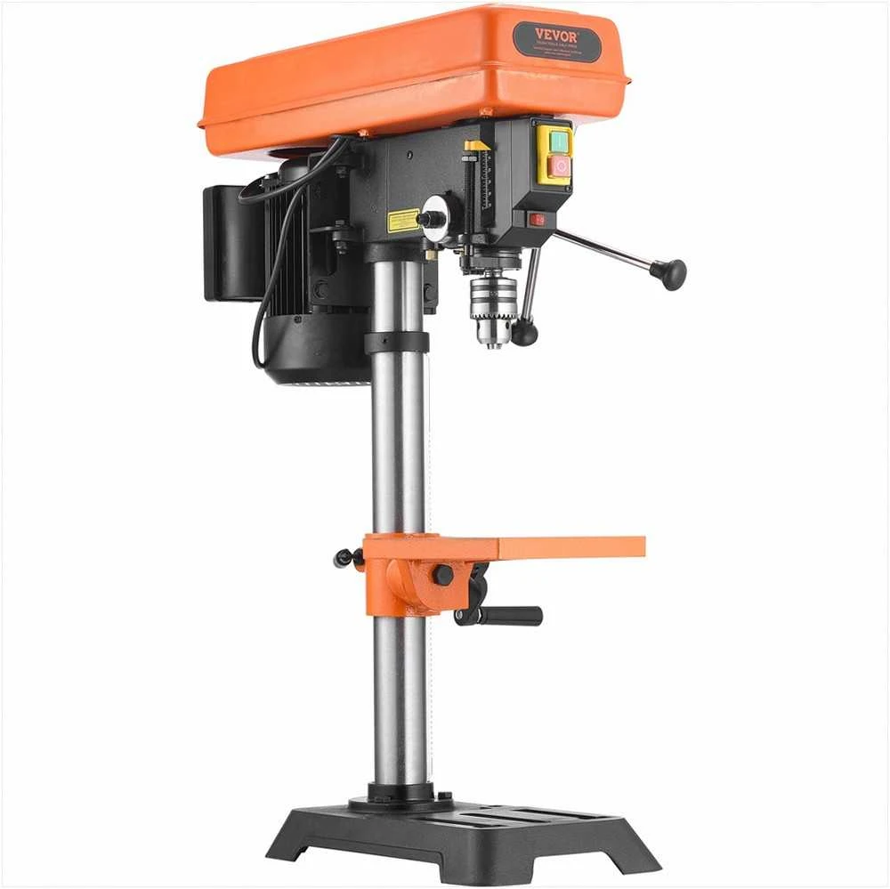 203.2 mm stalinės gręžimo staklės, 500W indukcinis variklis, reguliuojamas greitis 500-2500 RPM, pakreipiamas darbastalis, medžio ir metalo gręžimui, stacionarus gręžtuvas