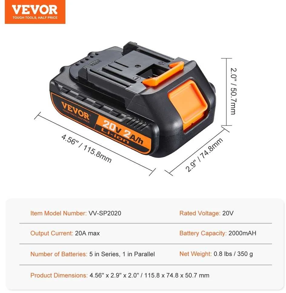 VEVOR 20V akumuliatoriaus pakaitalas elektriniams įrankiams