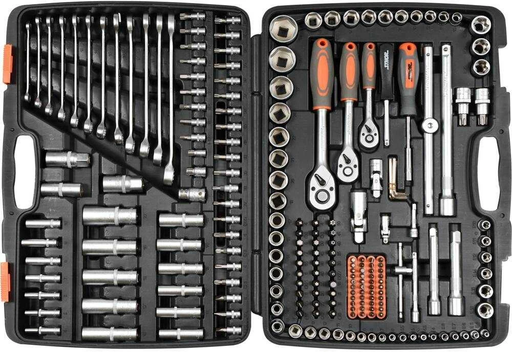 216 dalių įrankių rinkinys mechaniniam remontui, naudojimui namuose, lizdų rinkinys, veržliarakčių rinkinys
