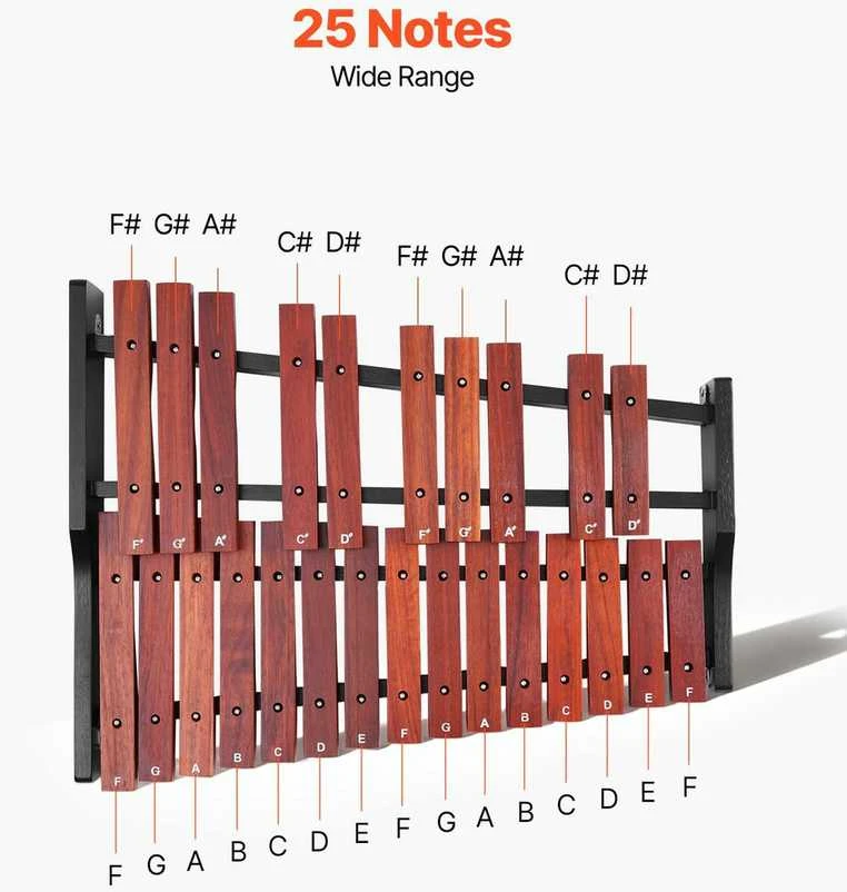 25 natų medinis glockenspiel, profesionalus ksilofono mušamasis instrumentas, pradedančiųjų muzikos instrumentų rinkinys, nešiojamas glockenspiel vaikams ir suaugusiems