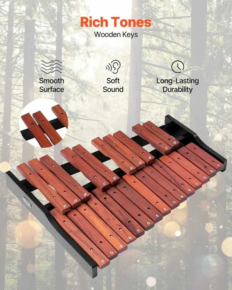 25 natų medinis glockenspiel, profesionalus ksilofono mušamasis instrumentas, pradedančiųjų muzikos instrumentų rinkinys, nešiojamas glockenspiel vaikams ir suaugusiems