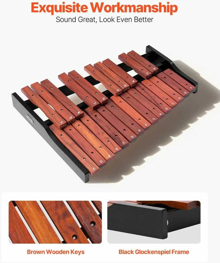 25 natų medinis glockenspiel, profesionalus ksilofono mušamasis instrumentas, pradedančiųjų muzikos instrumentų rinkinys, nešiojamas glockenspiel vaikams ir suaugusiems