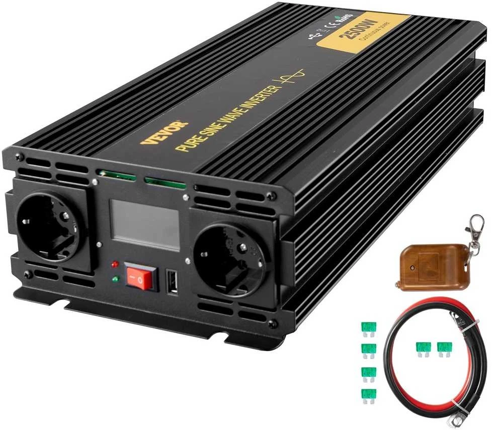 2500W grynos sinusinės bangos galios keitiklis, 12V į 230V, su LCD ekranu