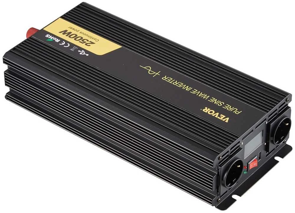 2500W grynos sinusinės bangos galios keitiklis, 12V į 230V, su LCD ekranu