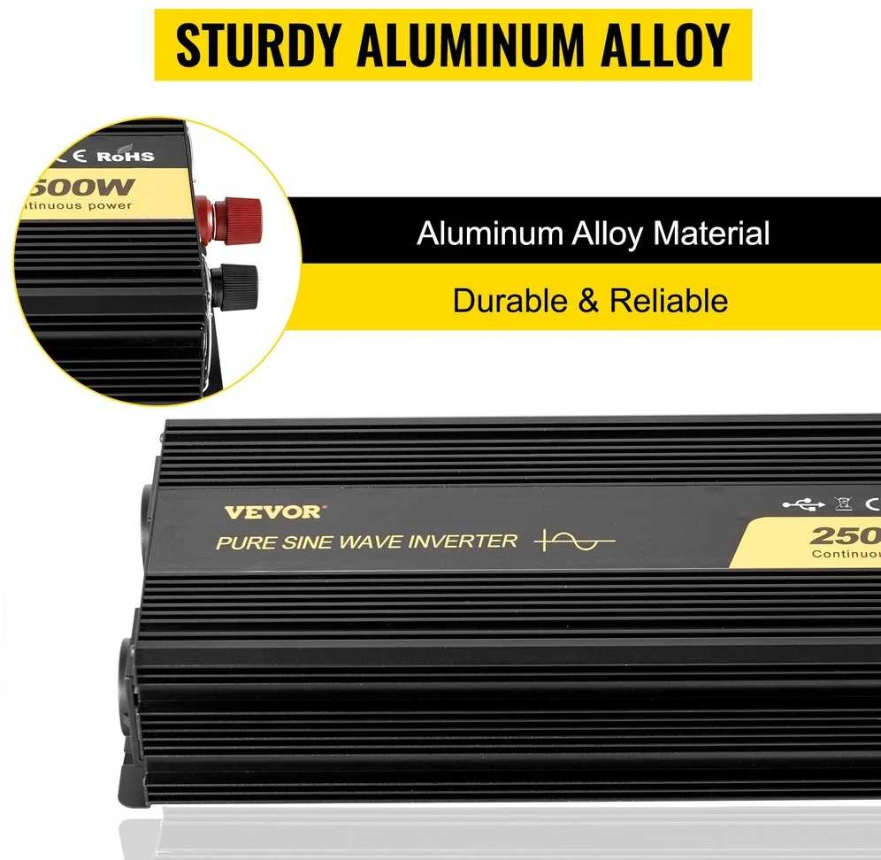 2500W grynos sinusinės bangos galios keitiklis, 12V į 230V, su LCD ekranu